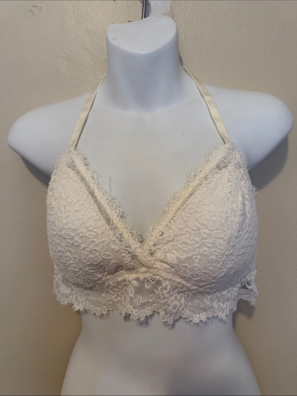aerie Ivory Lace Halter Bralette